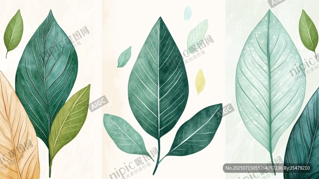清新手繪風(fēng)多彩葉片插畫