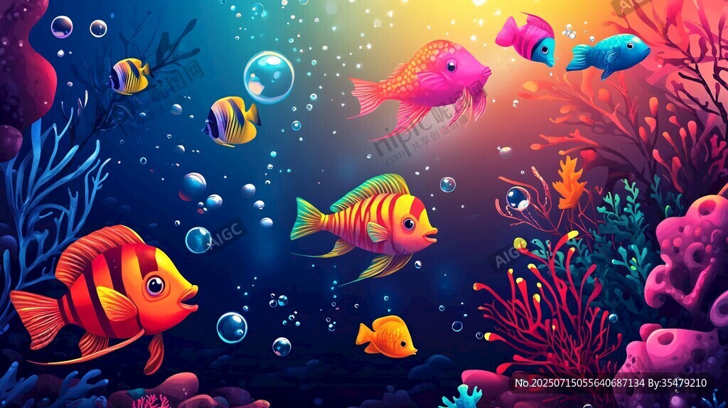 夢幻海底世界的多彩魚兒