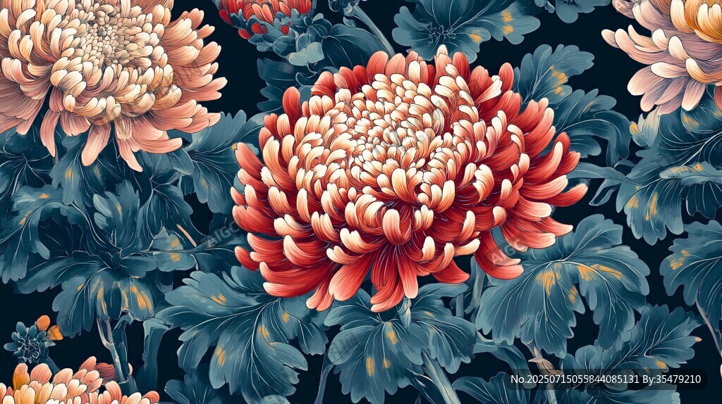 中式菊花花卉圖案設計