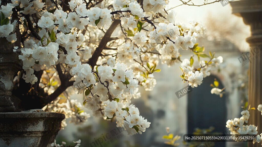 春日繁花盛開的浪漫景致