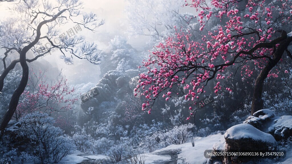 雪覆梅林的夢(mèng)幻冬日景致