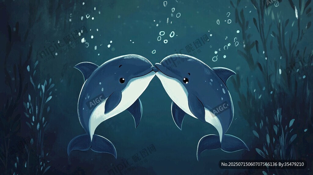 海底親昵的兩只可愛海豚