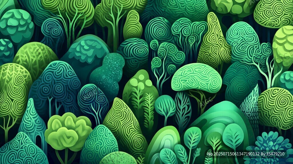 奇幻綠意森林插畫背景