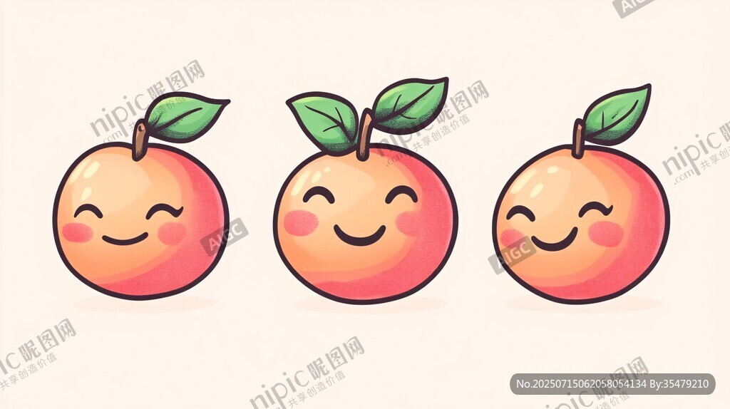 可愛笑臉桃子插畫