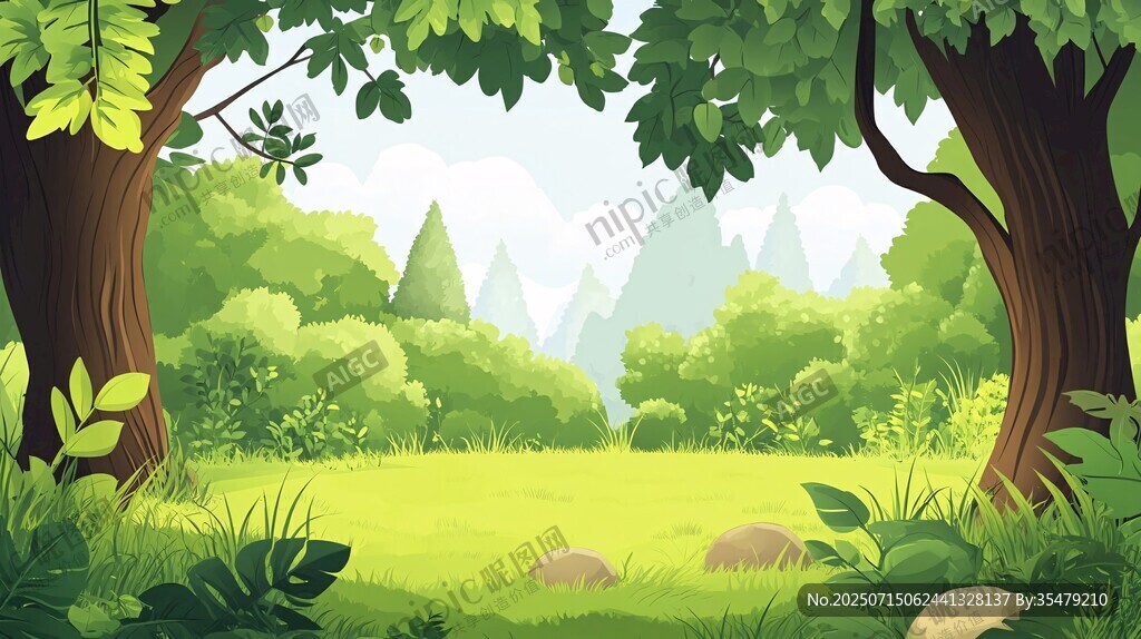 夏日森林綠意盎然場(chǎng)景