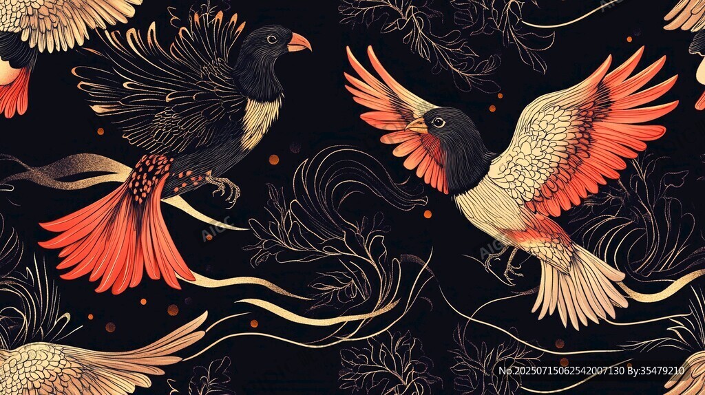 雙鳥(niǎo)紛飛中式花紋圖案