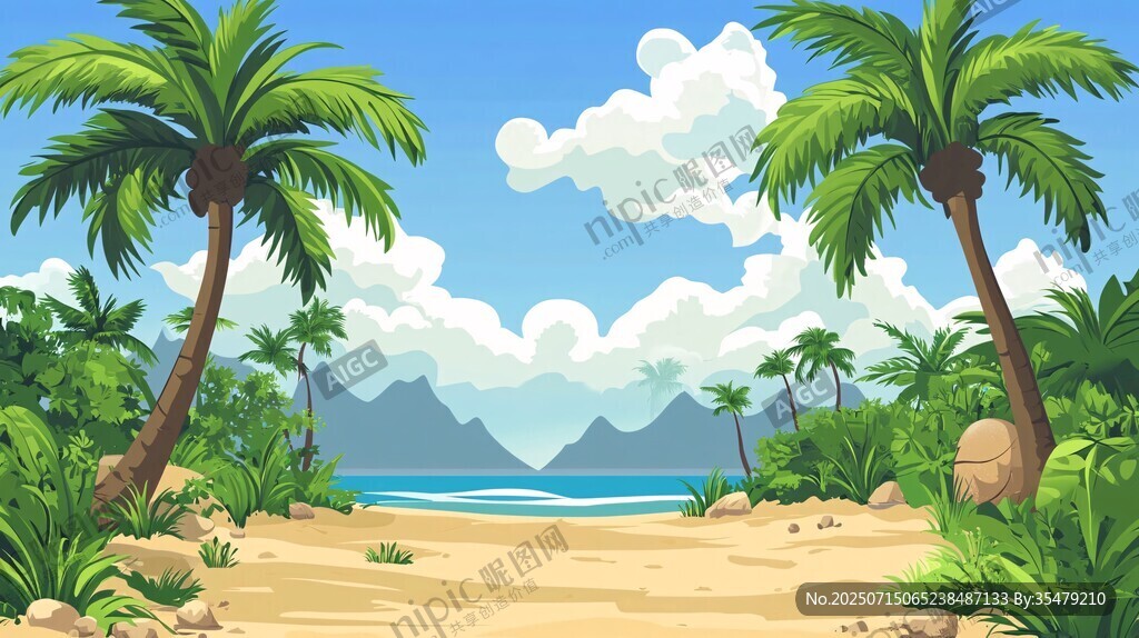 熱帶海灘風(fēng)光插畫