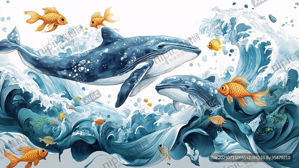 海洋中的鯨魚與靈動金魚