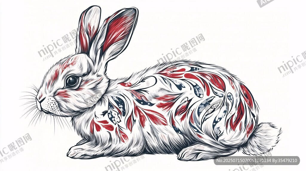 花紋裝飾兔插畫