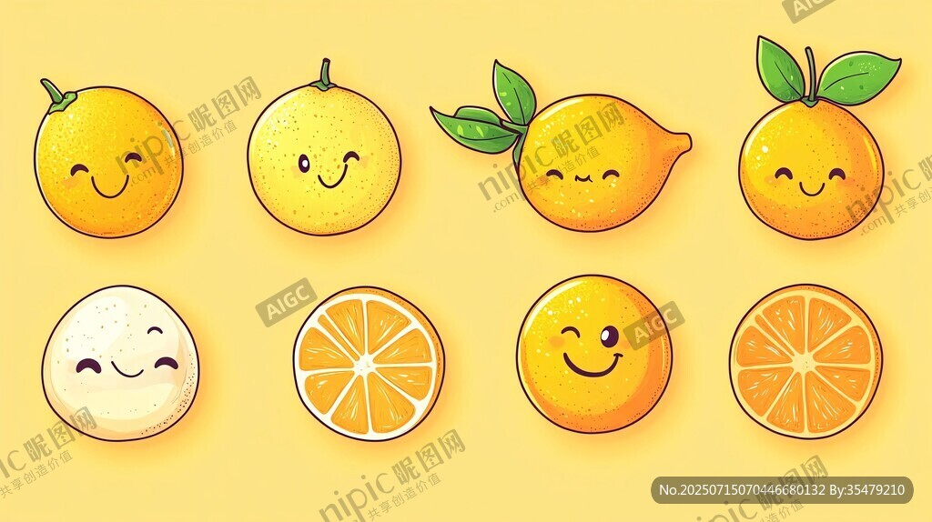 可愛笑臉柑橘插畫集合
