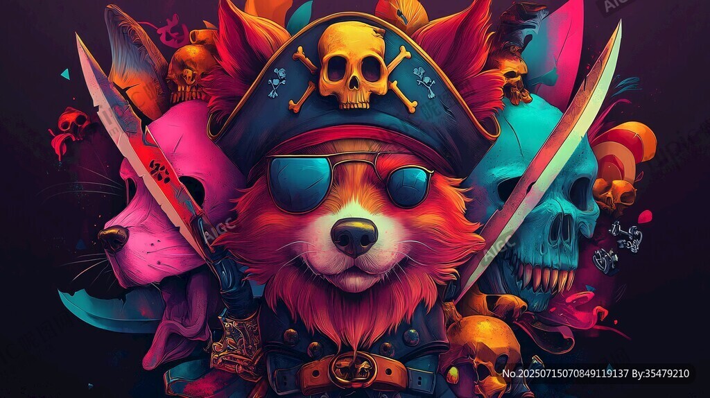 酷炫狐貍海盜插畫形象