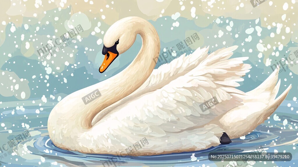 雪中優(yōu)雅天鵝游于湖面
