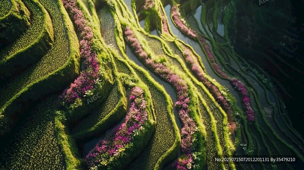 梯田美景 綠意與繁花交織