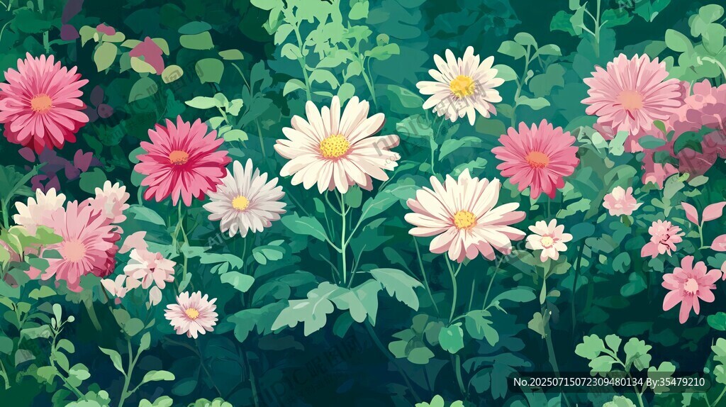 絢麗花叢插畫 清新自然風(fēng)