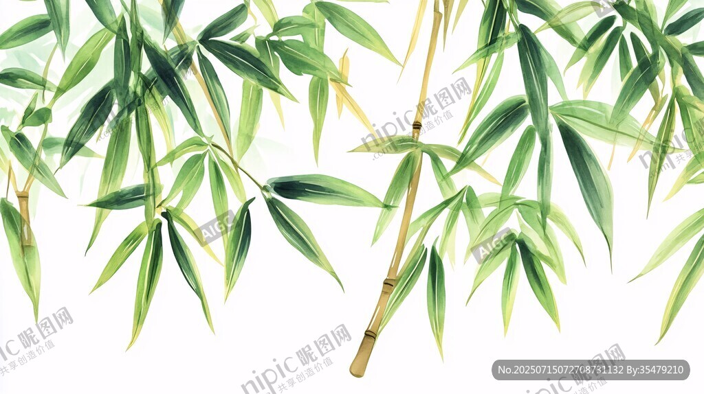 清新水墨風(fēng)綠竹枝葉圖