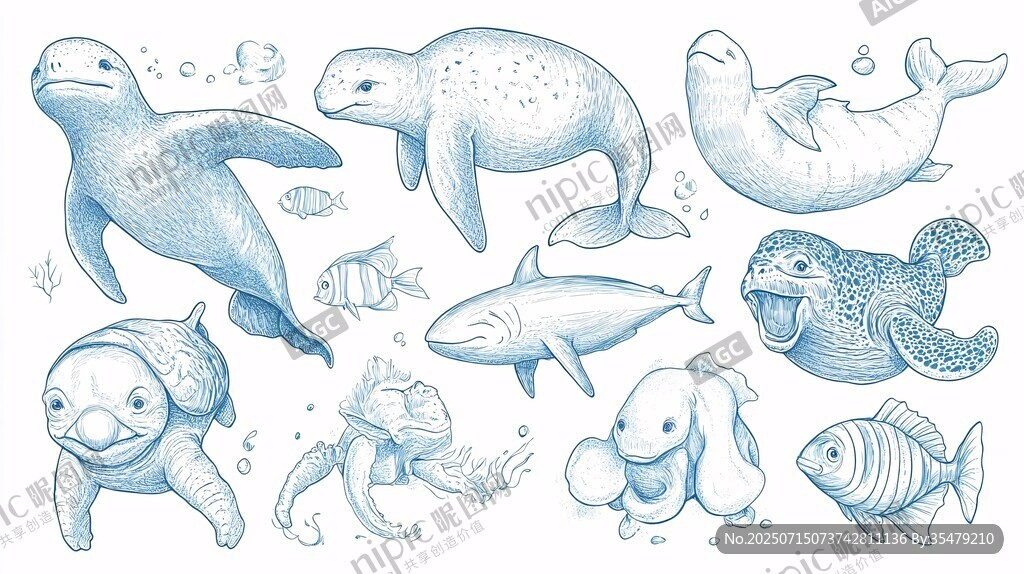 海洋動物手繪插畫集合