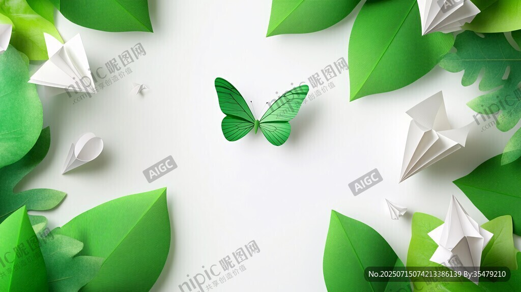 綠葉紙蝶營造清新氛圍