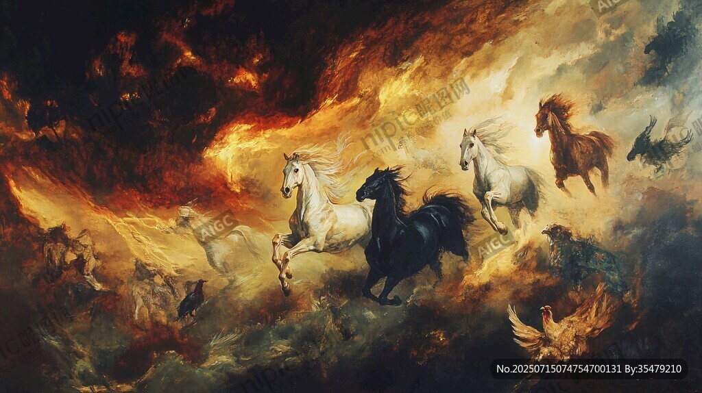 奔騰駿馬于奇幻火云之中