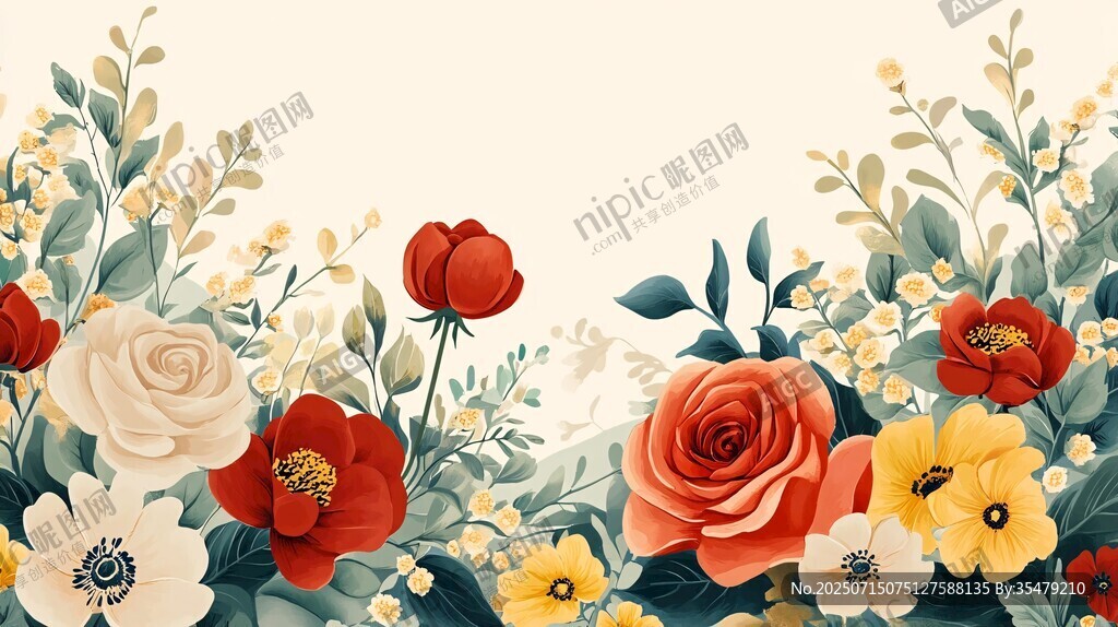 花卉邊框插畫(huà) 多彩花景