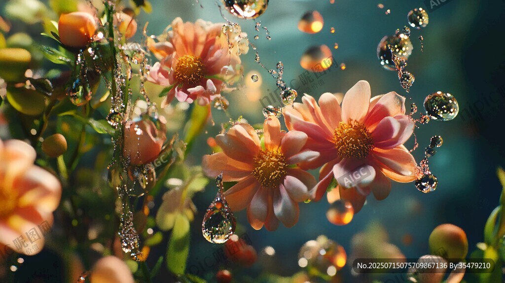 花朵綻放水珠晶瑩之美