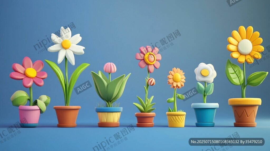 可愛卡通盆栽花卉組合