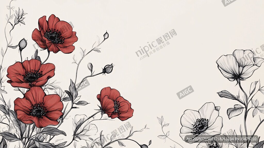 紅白花植插畫(huà) 清新自然風(fēng)