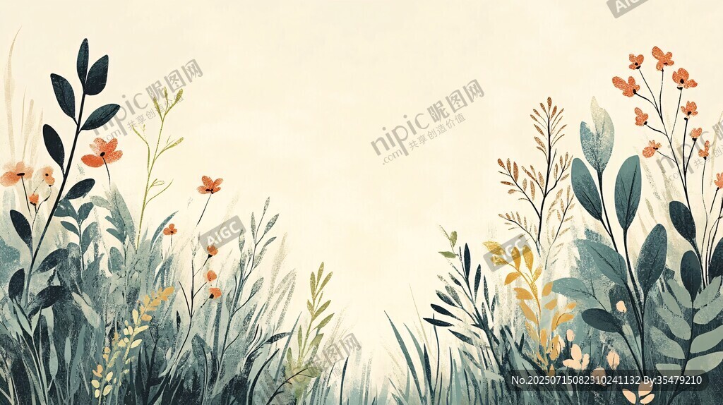 田園風(fēng)花草插畫背景