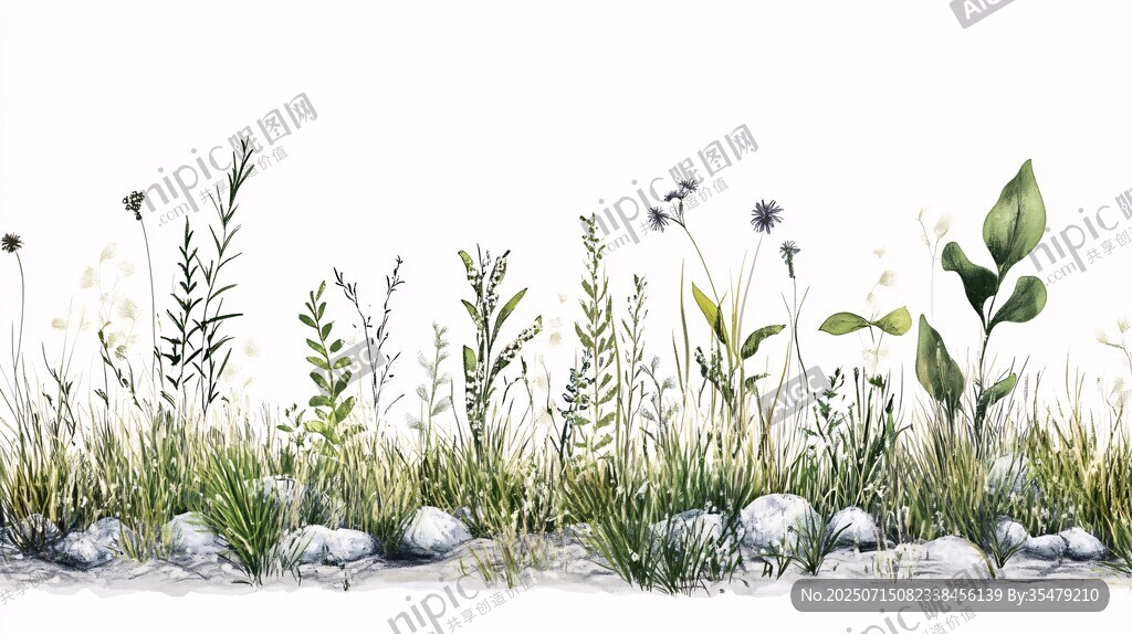 清新手繪草地植物景觀圖