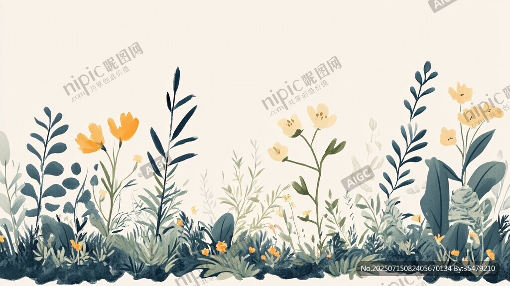 清新花草植物邊框插畫