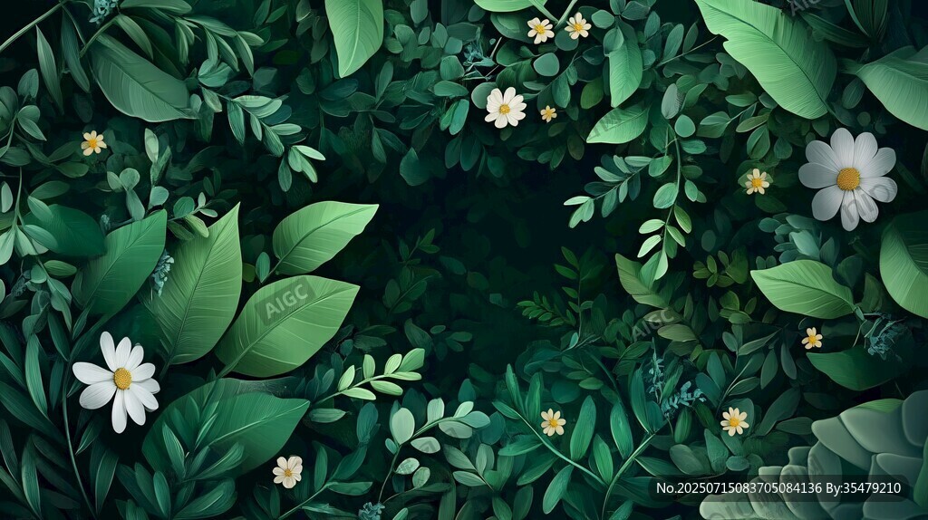 綠意盎然的花卉植物圖景