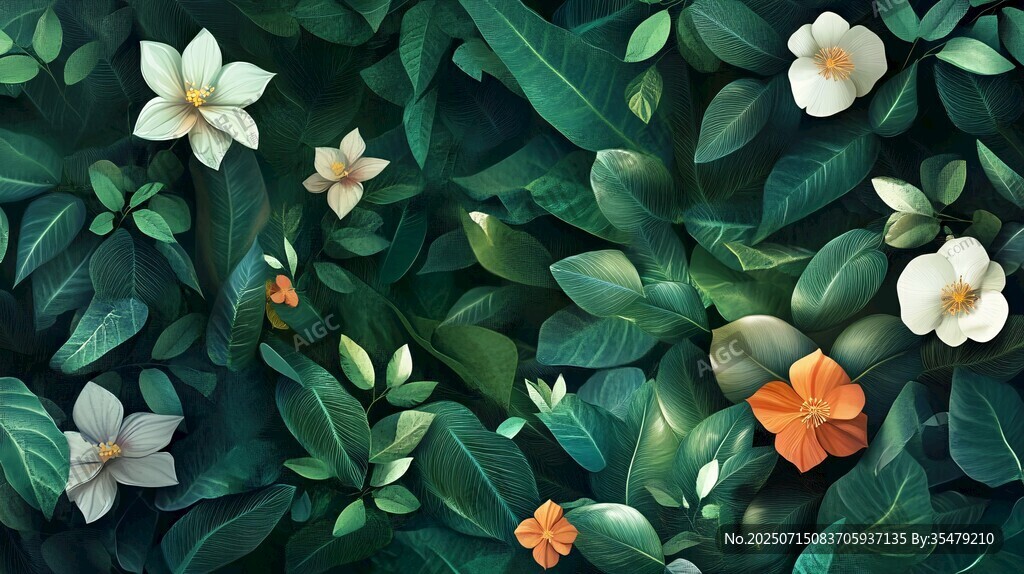綠葉繁花的自然清新圖景