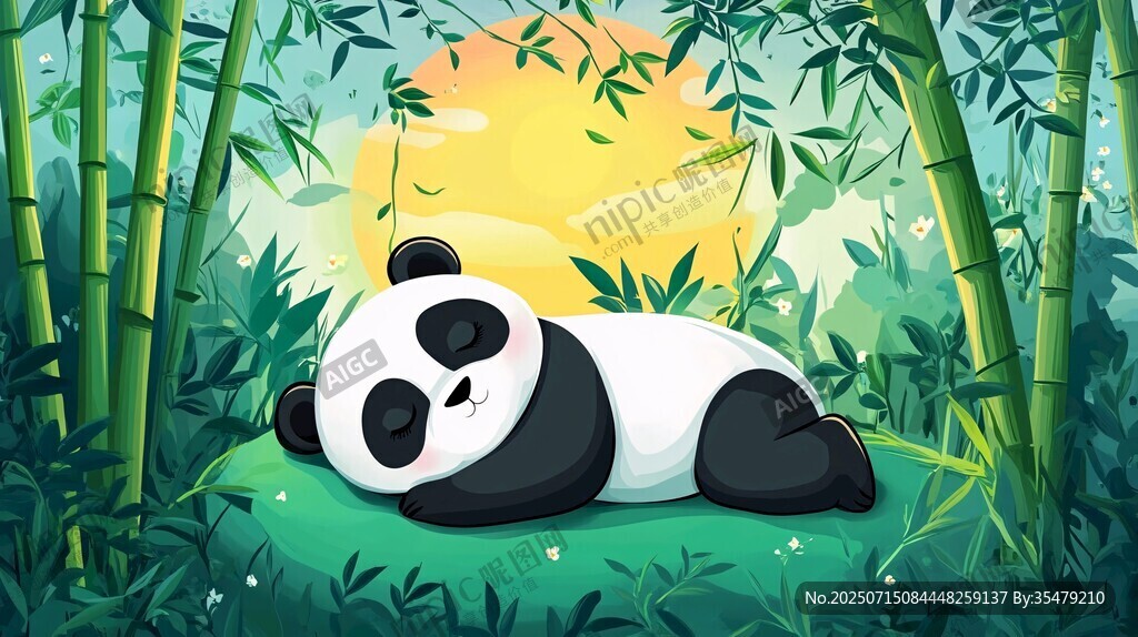 竹林中酣睡的可愛大熊貓