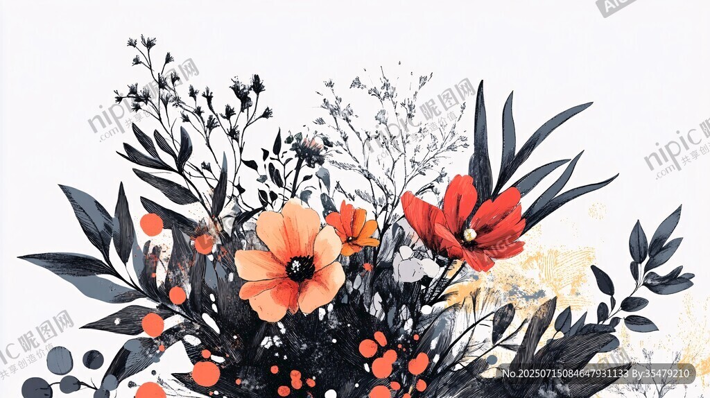 水彩風花卉插畫作品