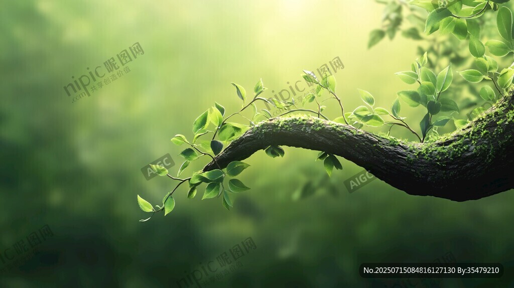 翠綠樹枝伸展于光影間