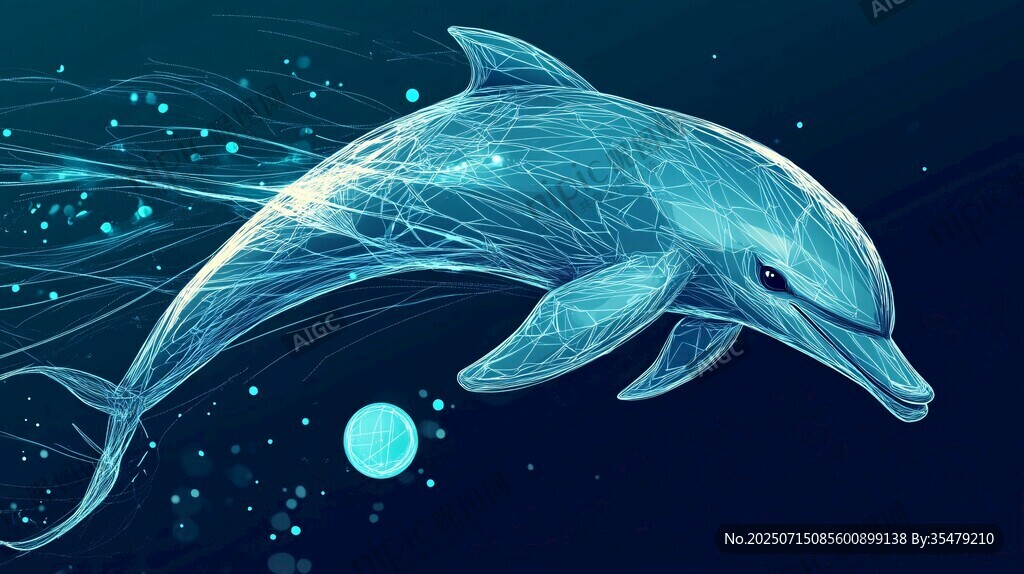夢幻線條海豚躍動海洋