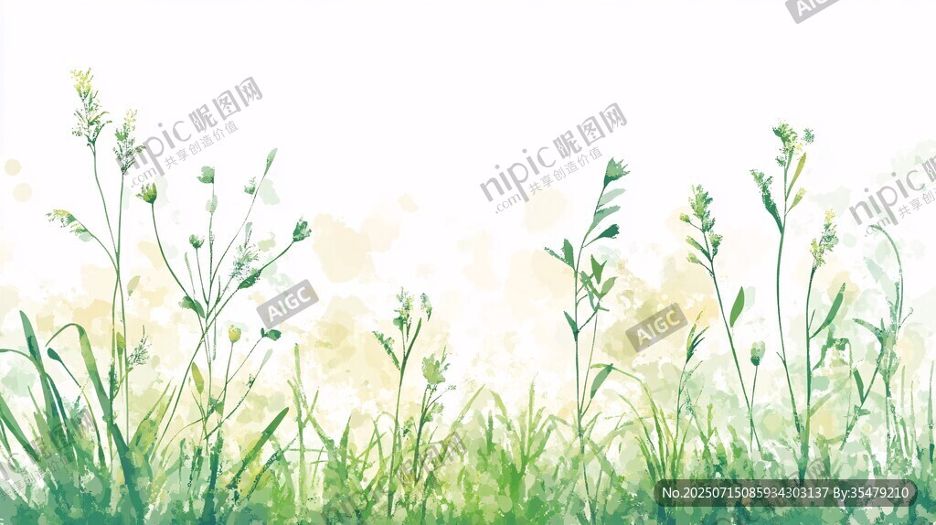 清新手繪風(fēng)草地花卉圖景