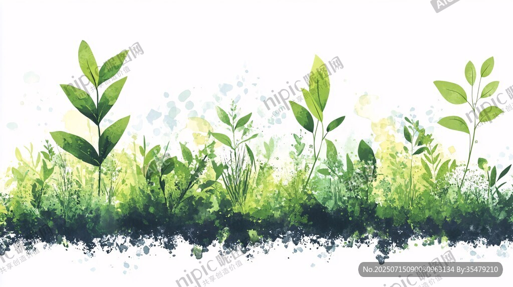 水彩風清新綠植植物景觀