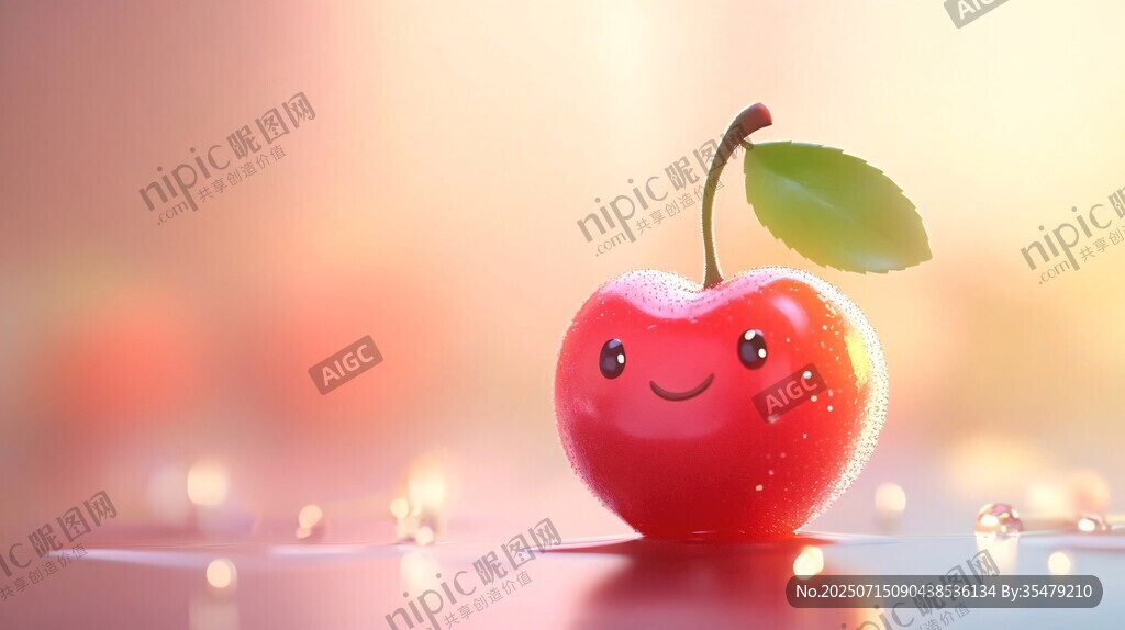 可愛紅心櫻桃微笑圖