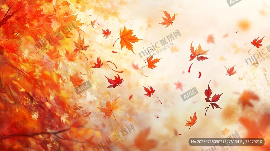 秋日楓葉紛飛的夢(mèng)幻景象