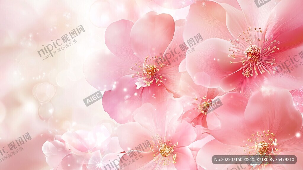 浪漫粉色花朵夢(mèng)幻背景圖