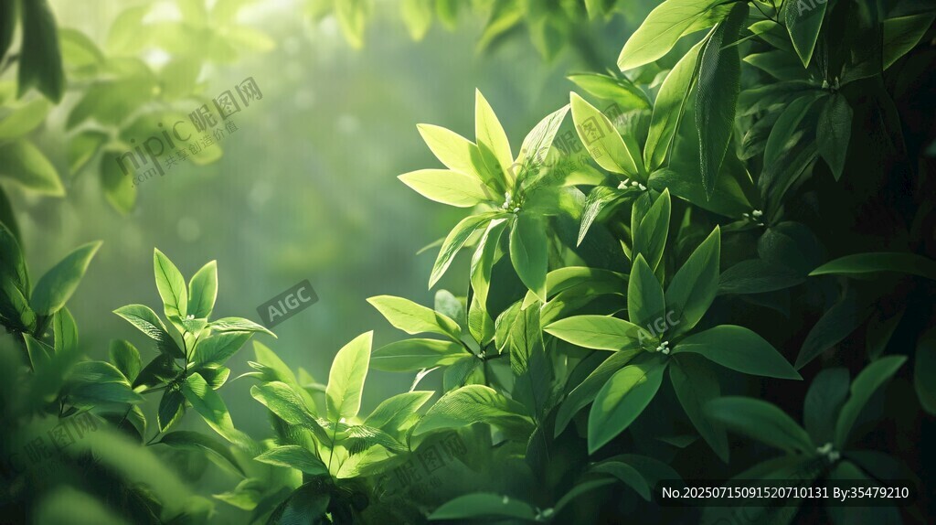 陽光照耀下的翠綠植物