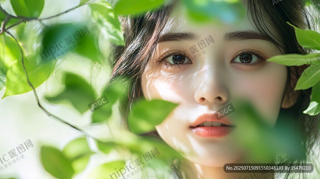 綠葉間的清新少女