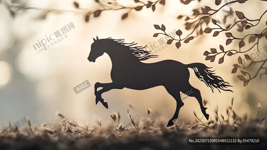 剪影駿馬于林間瀟灑奔騰