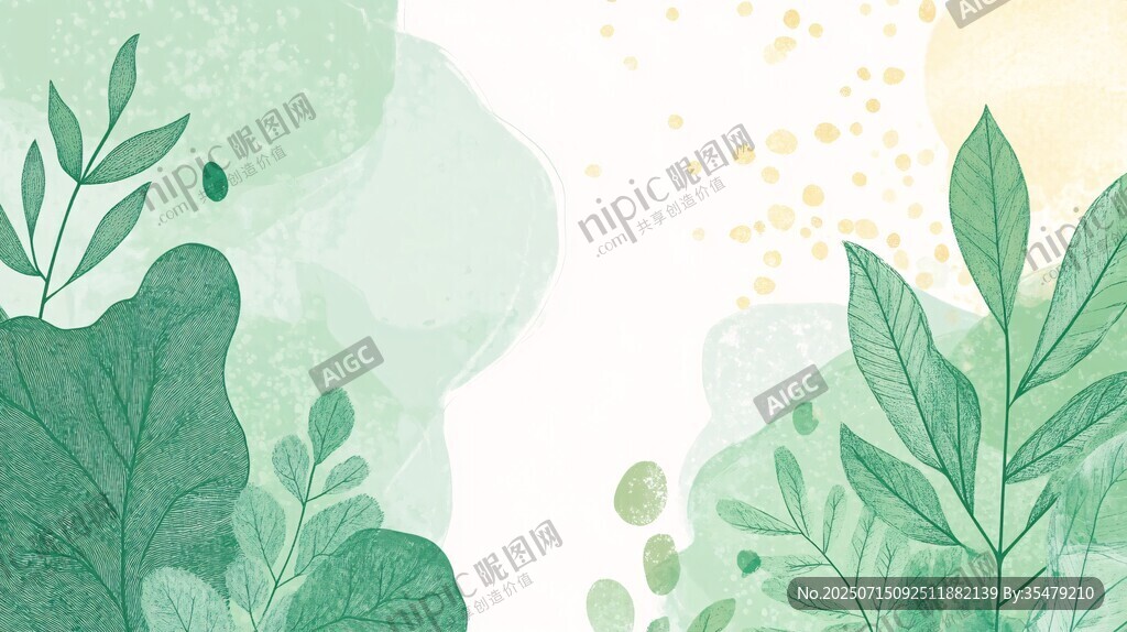 清新綠葉水彩風(fēng)背景圖