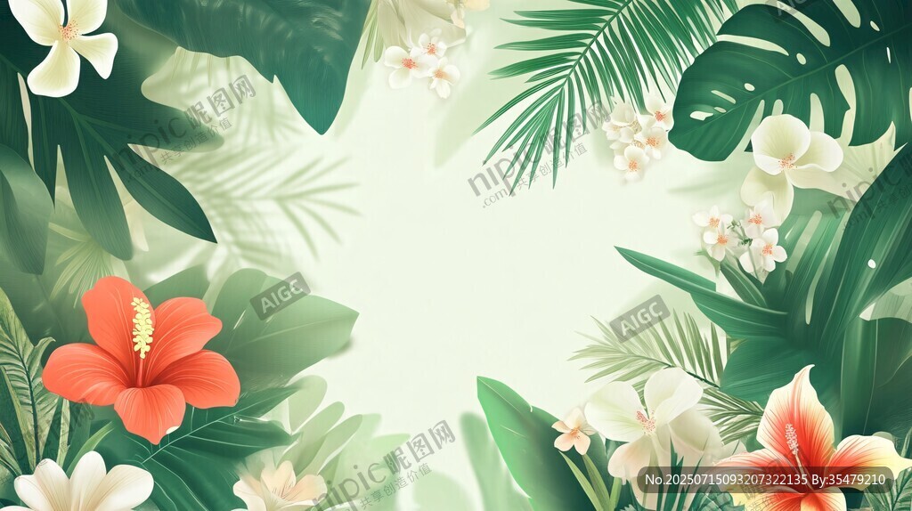 熱帶花卉綠植背景圖