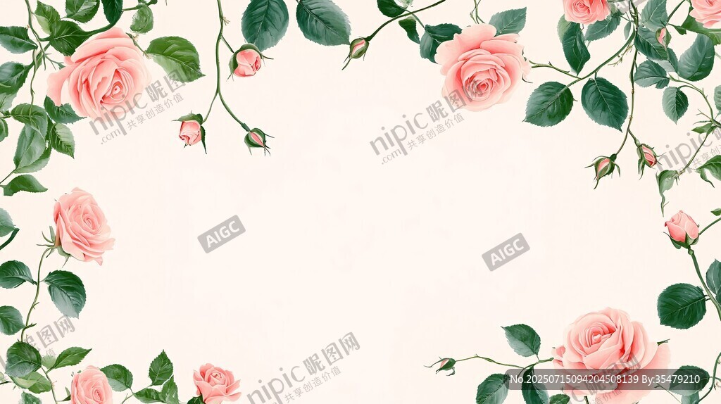 粉色玫瑰花卉邊框背景圖