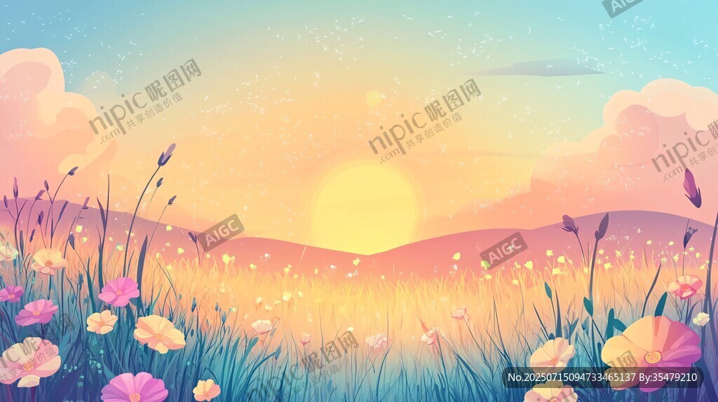 夕陽下的夢幻花海