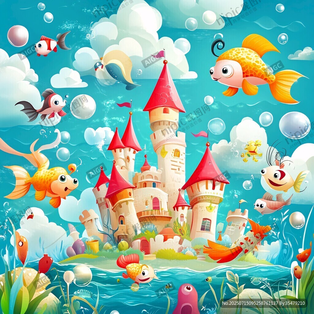 海底夢幻城堡與多彩魚兒