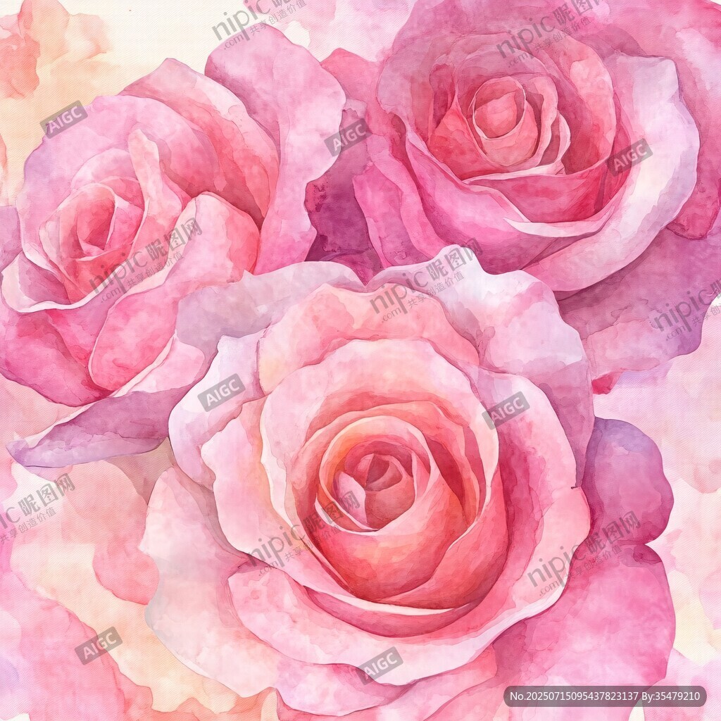 粉色水彩玫瑰花卉插畫