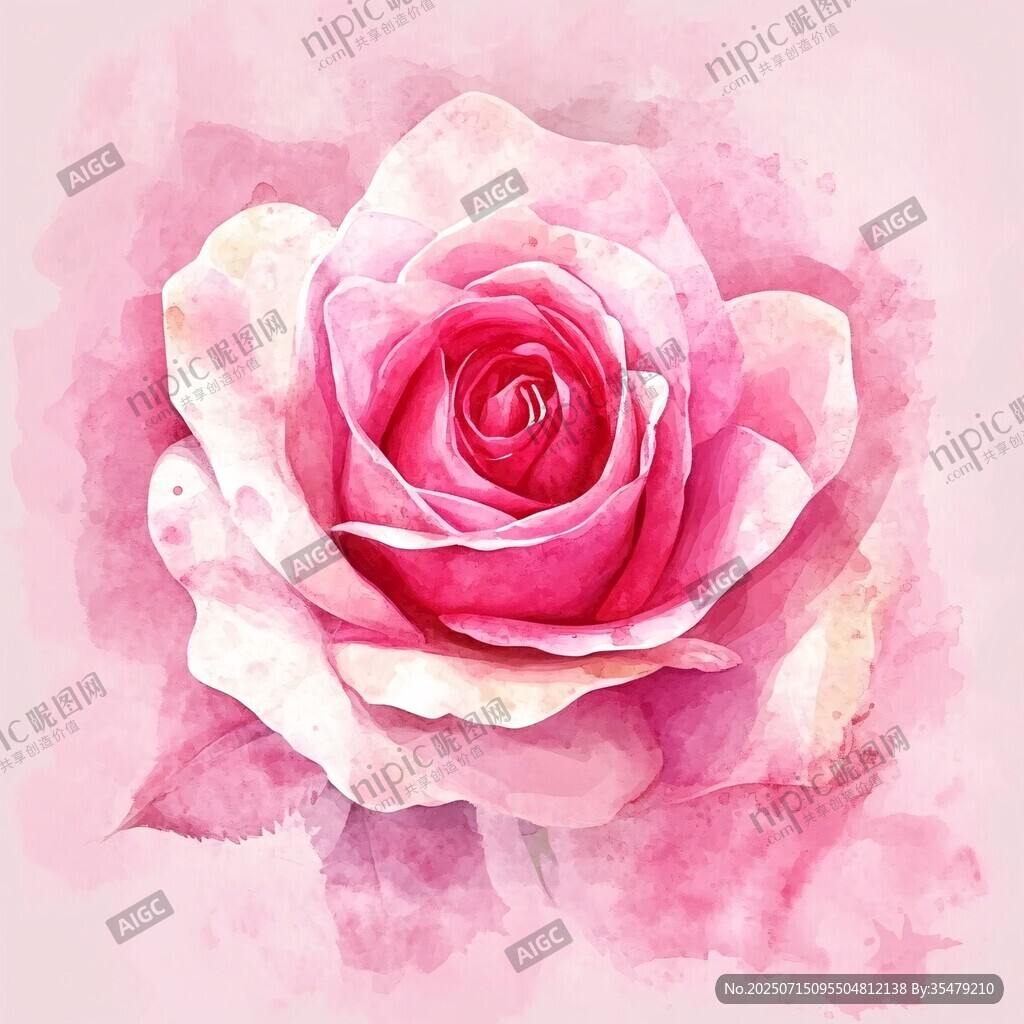 水彩粉玫瑰 柔美浪漫花卉